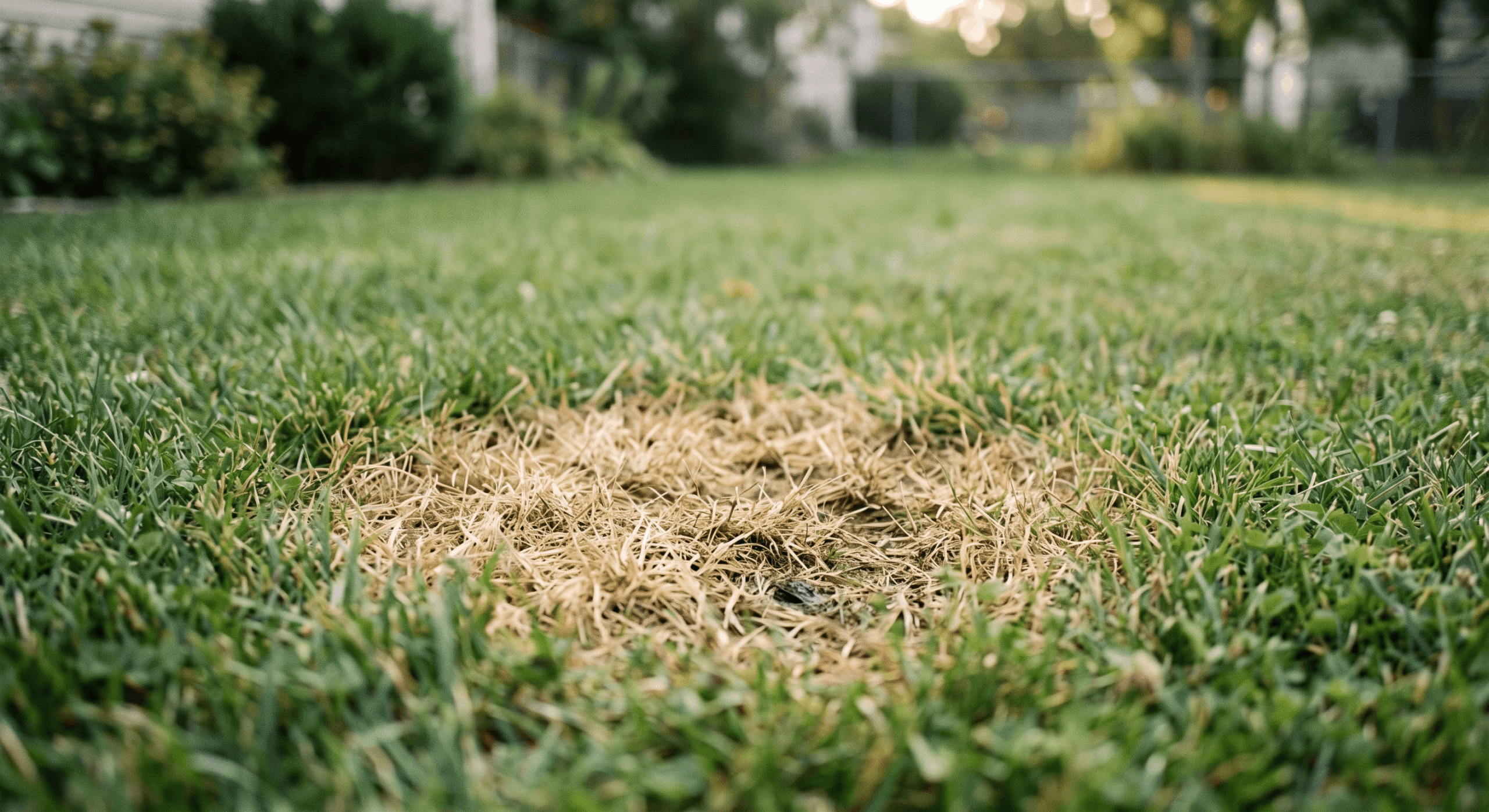 Brown burn patch in a lawn showing how dog poop is bad for grass